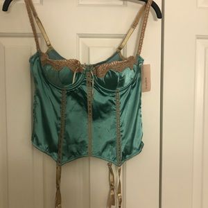 Sophie b. Satin Bustier in Aqua. Size Large